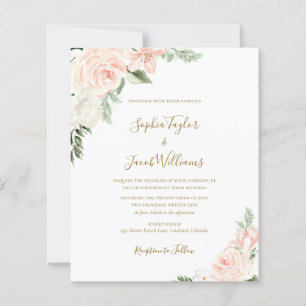 Budget Blush Pink Gold Floral Wedding Invitation