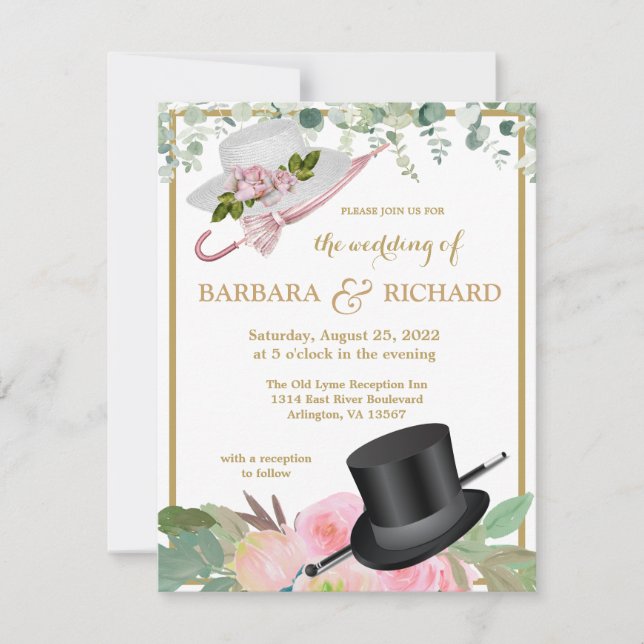 Budget Blush Pink Gold Romantic Floral Wedding   Invitation (Front)