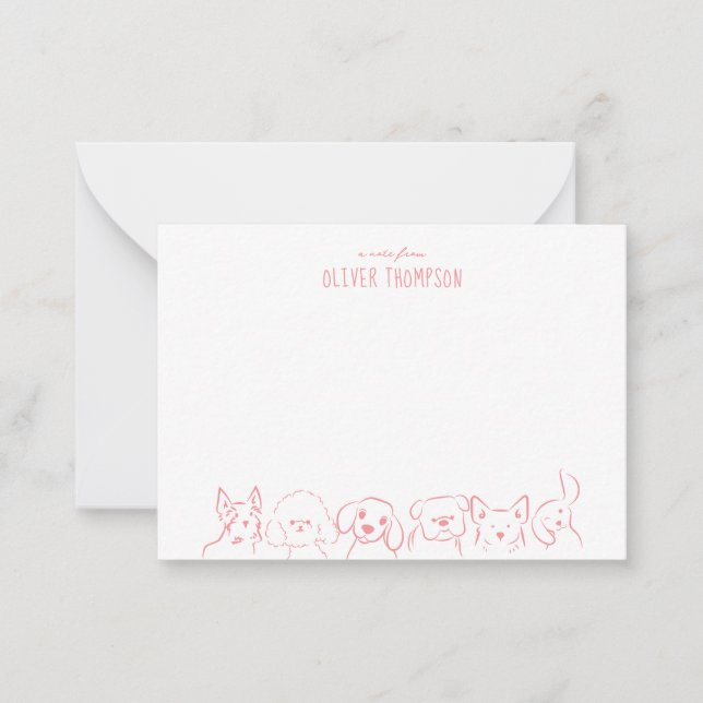 BUDGET Blush Pink Note From Cute Dog Animal Sketch Card (Front)
