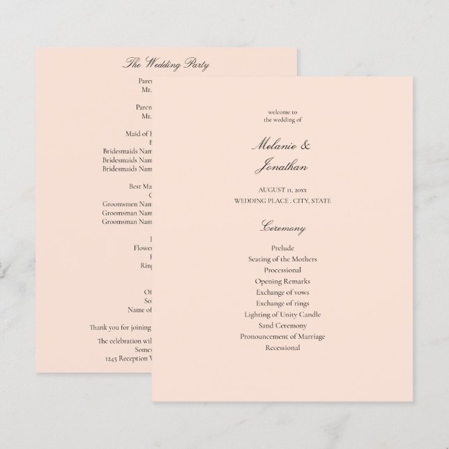 Budget Blush Pink Pastel Programme de mariage (Devant / Derrière)