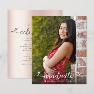 Budget Blush Pink Photo Graduation Script Invite