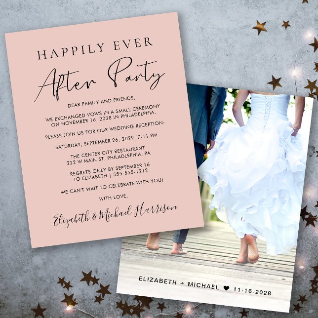 Budget Blush Pink Photo Wedding Reception Invite (Your love story deserves a grand celebration!)
