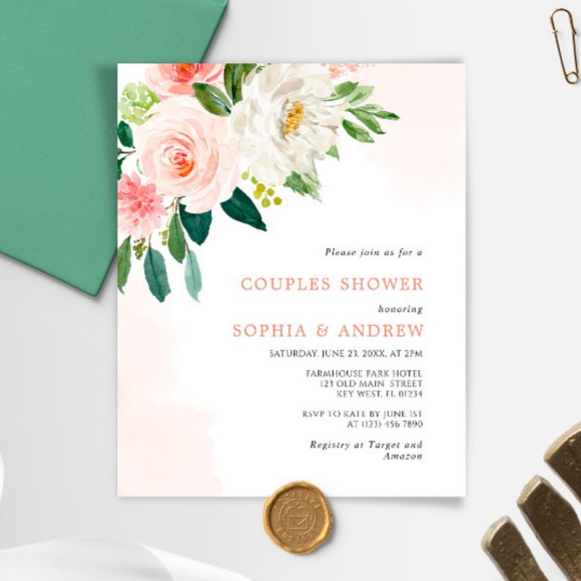 Budget Blush Pink Rose Couples Shower Invitation (Creator Uploaded)