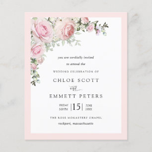 Budget Blush Pink Rose Floral Wedding Invitation