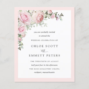 Budget Blush Pink Rose Floral Wedding Invitation