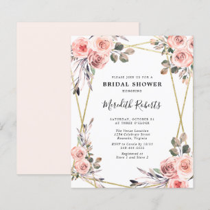 Budget Blush Pink Roses Bridal Shower Invitation