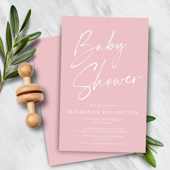 Budget Blush Pink Simple Script Baby Shower (Budget Blush Pink Simple Script Baby Shower Invitation)