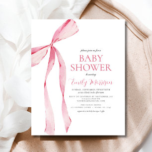 Budget Blush Pink Watercolor Bow Girl Baby Shower