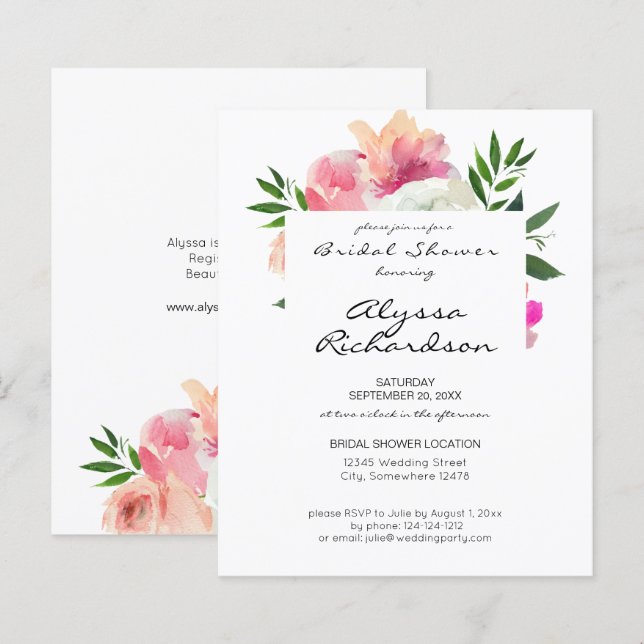 Budget Blush Pink & White Floral Bridal Shower (Front/Back)