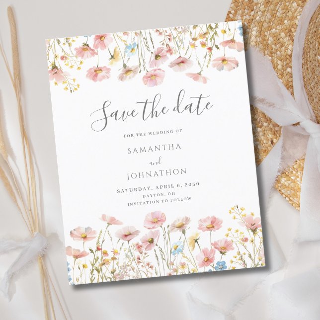 Budget Blush Pink Wildflower Wedding Save The Date Flyer (Creator Uploaded)