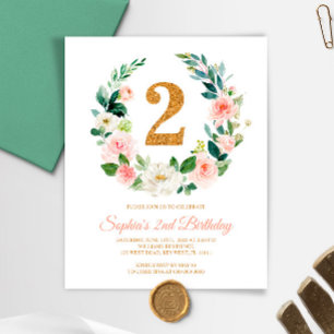 Budget Blush Pink Wreath 2nd Birthday Invitation