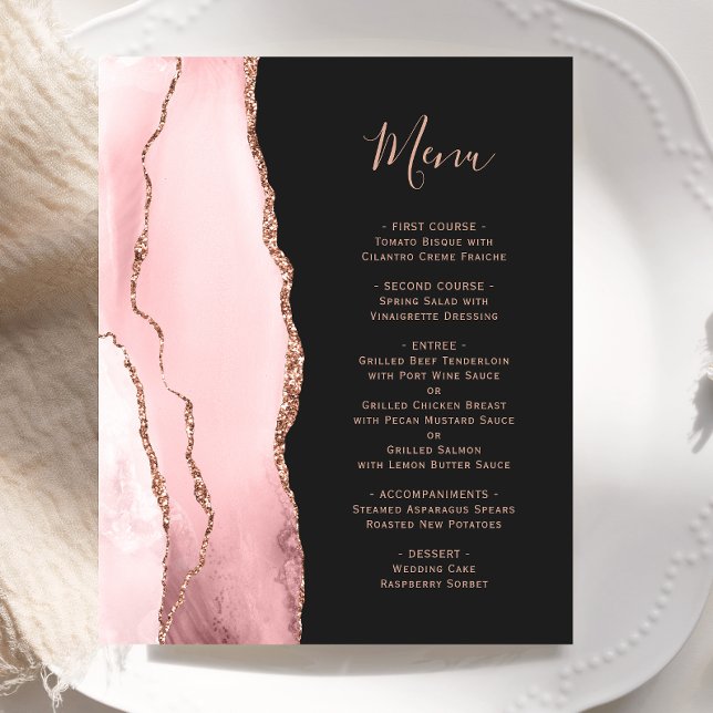 Budget Blush Rose Gold Agate Dark Wedding Menu (Créateur téléchargé)