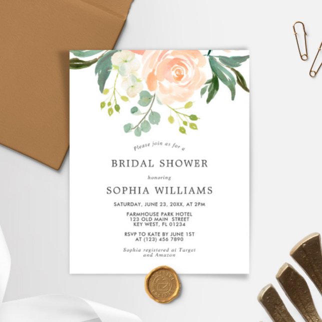 Budget Blush Rose & Green Bridal Shower Invitation (Creator Uploaded)