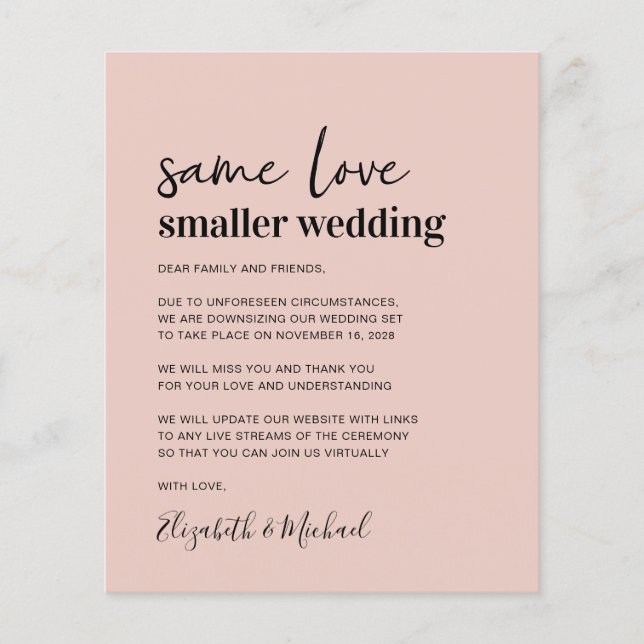 Budget Blush Smaller Wedding Announcement (Front)