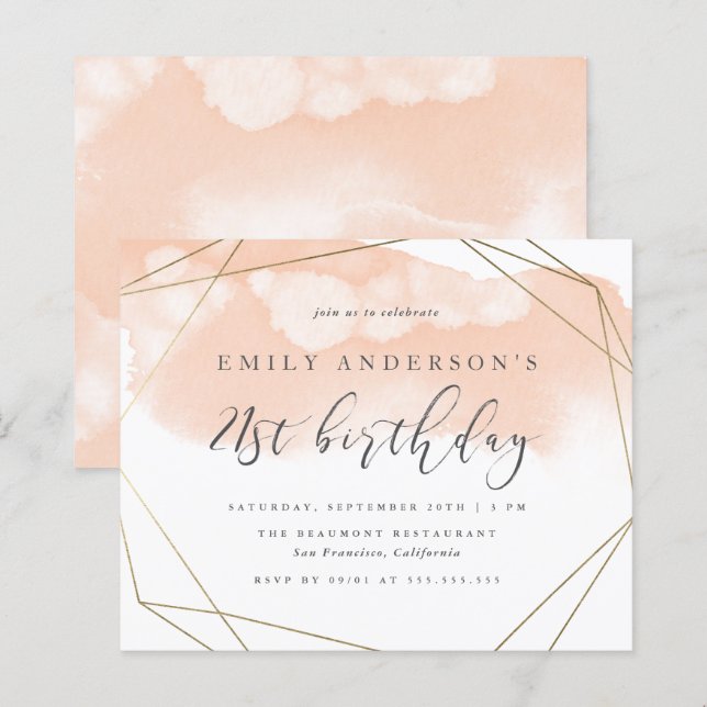 Budget Blush Watercolor Geometric 21st Birthday (Front/Back)