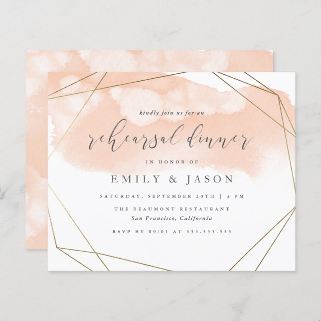 Budget Blush Watercolor Geometric Rehearsal Dinner (Front/Back)
