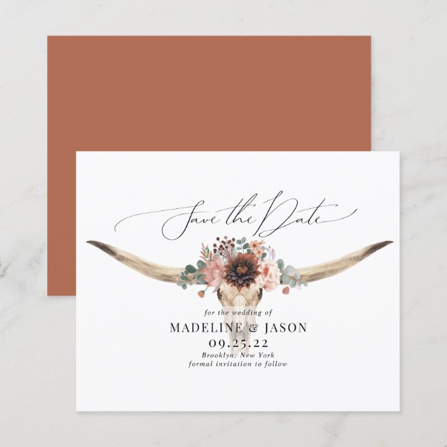 BUDGET Bohemian Floral Skull Wedding Save the Date (Front/Back)