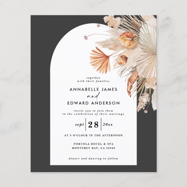 budget bohemian pampas grass wedding invitation fl flyer (Front)