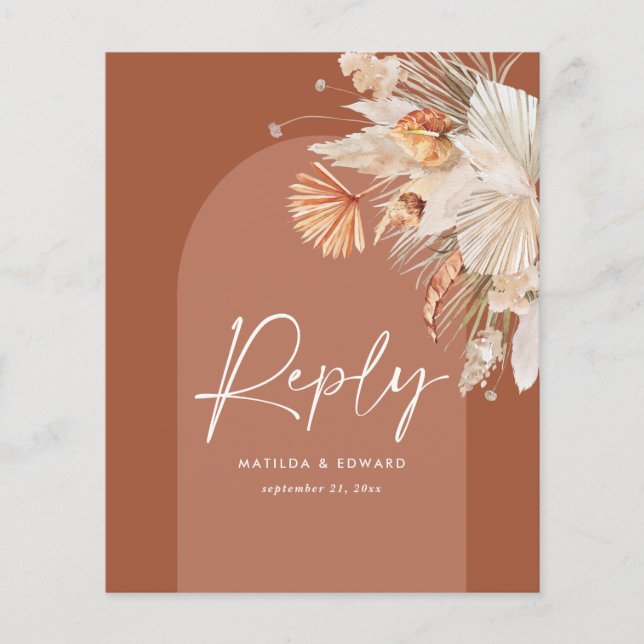 budget bohemian pampas grass wedding reply rsvp flyer (Front)