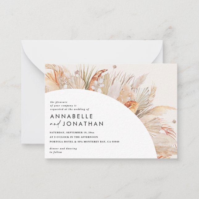 budget bohemian terracotta pampas grass wedding card (Front)
