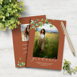 Budget Boho Arch Ivy Terracotta Brown Grad Invite