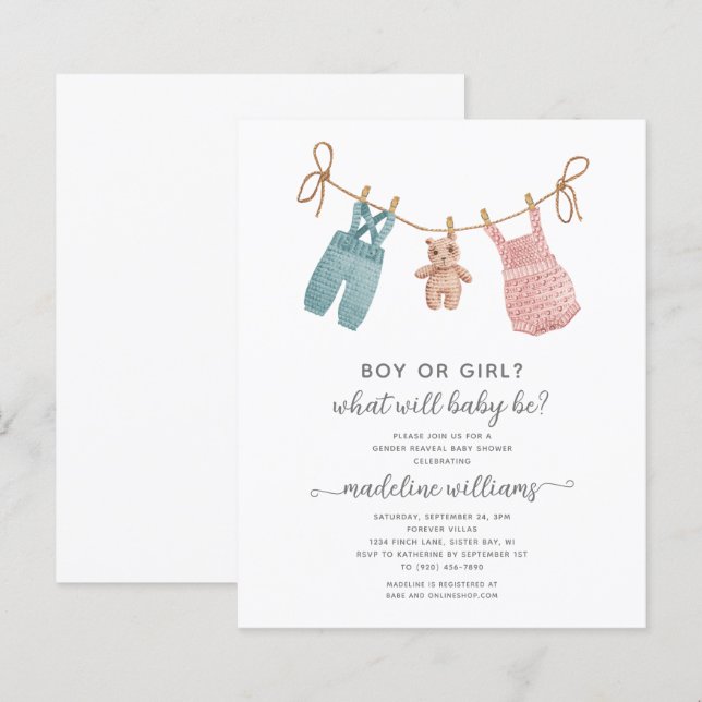 BUDGET BOHO Baby Clothes Gender Reveal Shower (Front/Back)