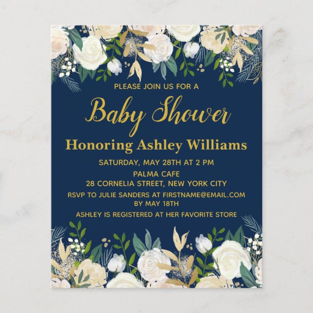 Budget Boho Baby Shower Invitation Navy Gold Green (Front)