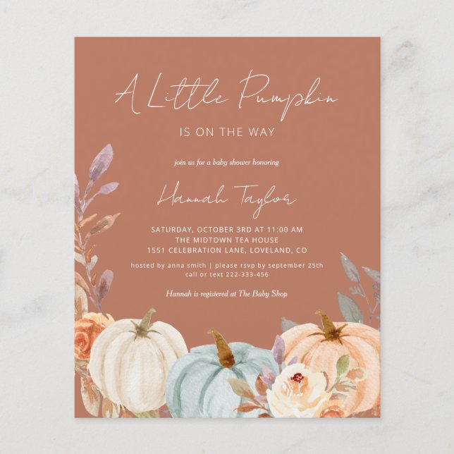 Budget Boho Baby Shower Little Pumpkin Invitation (Front)