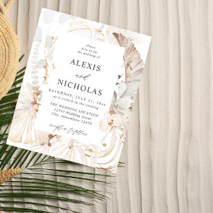 Budget Boho Beach Tropical Beige Floral Wedding Flyer