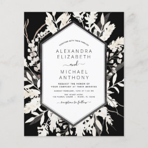 Budget Boho Black Botanical Wedding Invitation Flyer