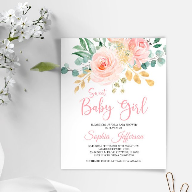 Budget Boho Blush Pink Baby Shower Invitation (Creator Uploaded)