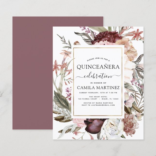 Budget Boho Burgundy Quinceañera Floral (Front/Back)