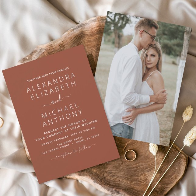 Budget Boho Burnt Orange Photo Wedding Invitation (Creator Uploaded)