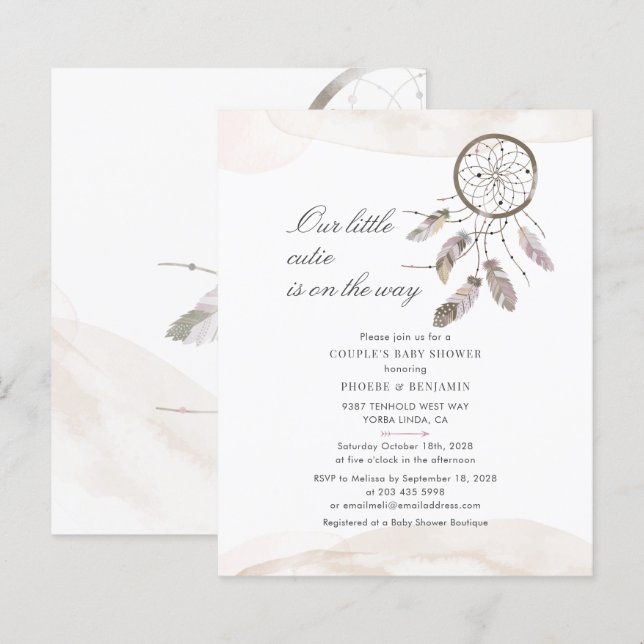 Budget Boho Chic Couples Baby Shower Invitation (Front/Back)