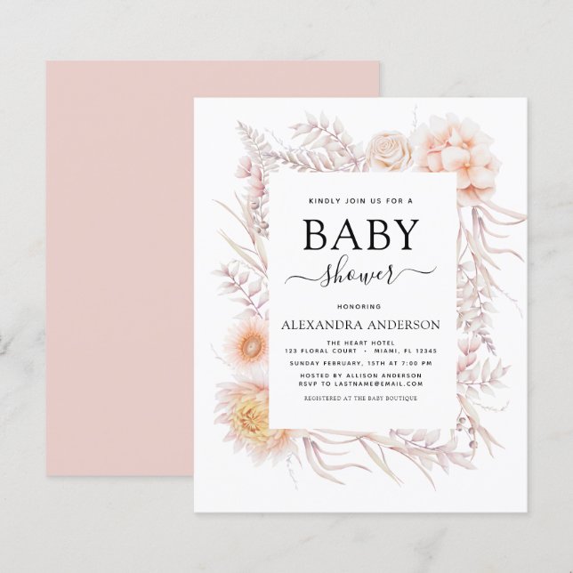 Budget Boho Chic Dusty Pink Desert Baby Shower (Front/Back)