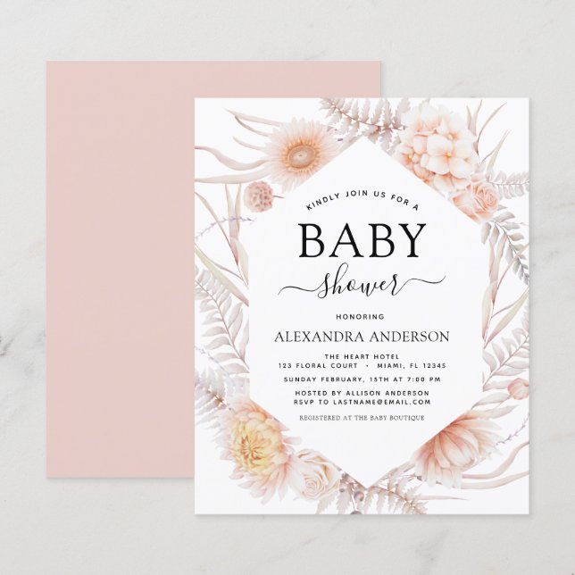 Budget Boho Chic Dusty Pink Desert Baby Shower (Front/Back)