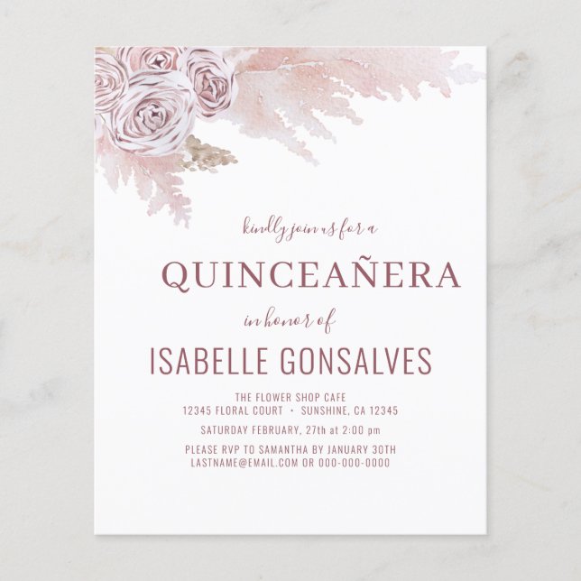 Budget Boho Chic QUINCEAÑERA Party Invitation  Flyer (Front)