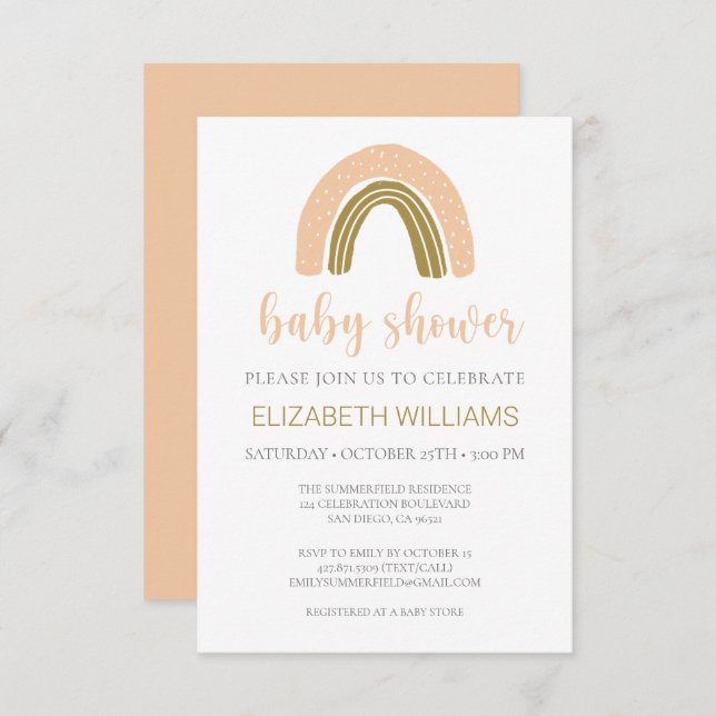 Budget Boho Chic Rainbow Pink Gold Baby Shower Invitation (Front/Back)