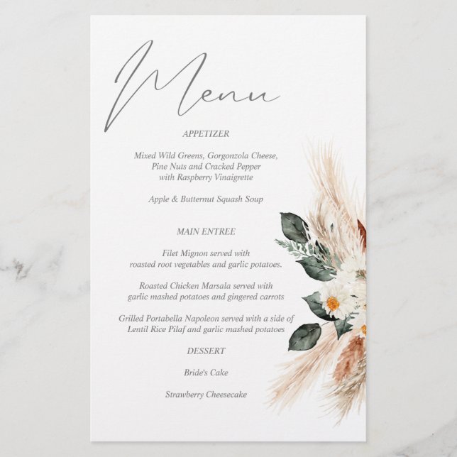 Budget Boho Copper &  Beige Floral Menu Medium Siz (Front)