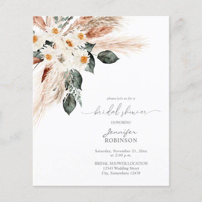 Budget Boho Copper Pampas Bridal Shower 2 Flyer (Front)