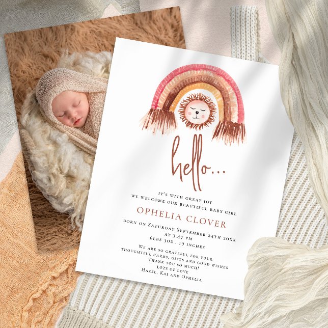 Budget Boho Cute Lion Rainbow Birth Announcement (Creator Uploaded)