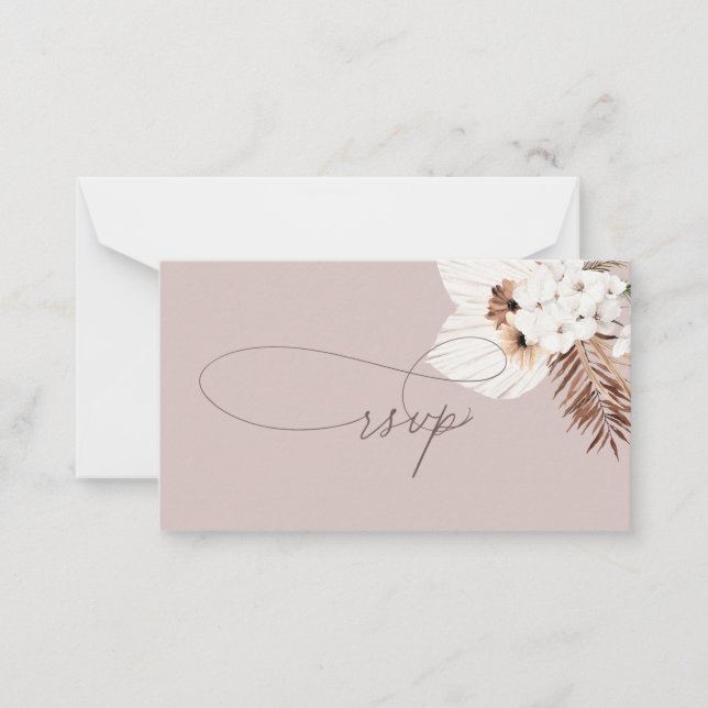 Budget Boho Dried Palm Leaves Wedding RSVP Note Ca Card (Front)