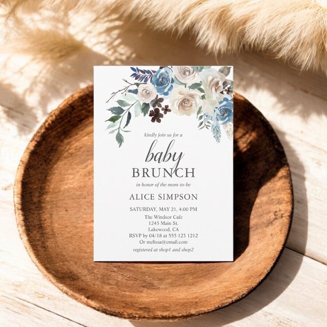 Budget Boho Dusty Blue Beige Flowers Baby Shower I Invitation Postcard (Creator Uploaded)