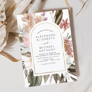 Budget Boho Dusty Pink Burgundy Wedding Invitation