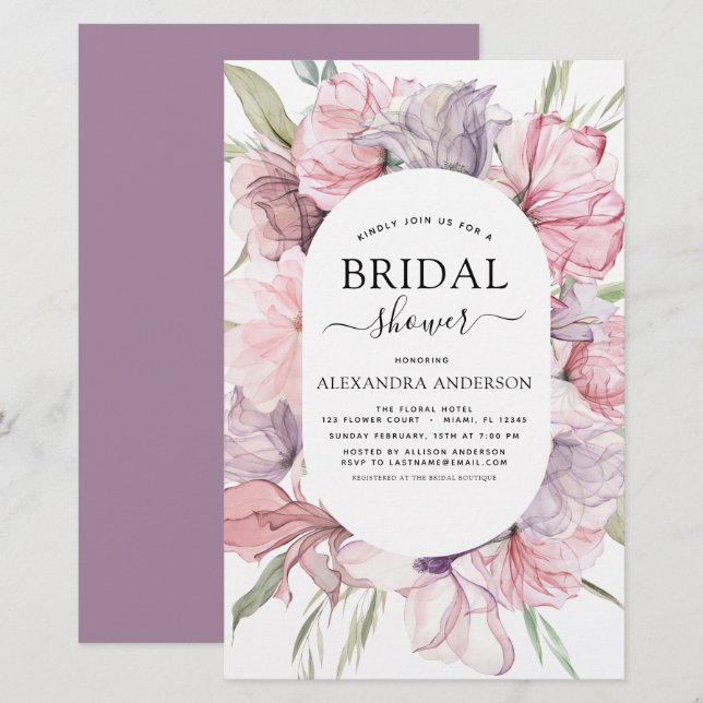 Budget Boho Dusty Pink Purple Bridal Shower (Front/Back)