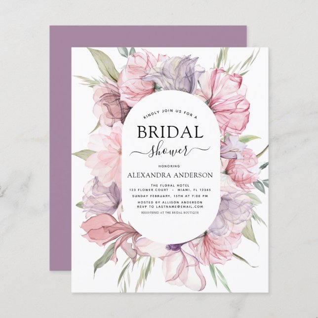 Budget Boho Dusty Pink Purple Bridal Shower (Front/Back)
