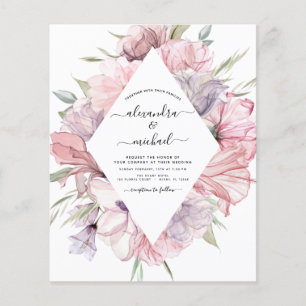 Budget Boho Dusty Pink Purple Wedding Invitation Flyer