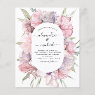 Budget Boho Dusty Pink Purple Wedding Invitation Flyer
