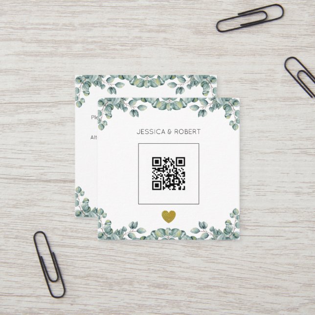 Budget Boho Eucalyptus QR Code Wedding Invitation (Front/Back In Situ)