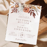 Budget Boho Fall Floral Foliage Wedding Invitation<br><div class="desc">Modern bohemian style budget wedding invitation featuring watercolor flowers and fall leaves in earthy tones like rust brown,  burnt orange and terracotta. Perfect choice for autumn weddings.</div>